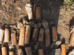 Unexploded BLU-97 submunitions present in a district of Sa’ada Governorate near the border of Yemen and Saudi Arabia in July 2013. Photo courtesy of the Executive Committee Office of the Houthi Administration.   