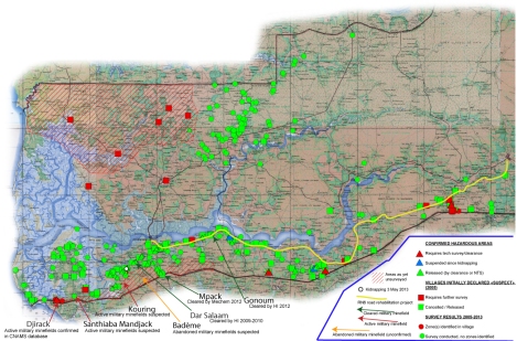 Location of confirmed and ;suspected hazardous areas in Casamance. ©ICBL.